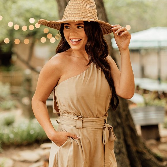 Tan One Shoulder Romper - Picture 4 of 5